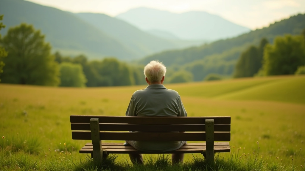 Person sitting on bench at scenic overlook, enjoying peaceful moment with natural landscape vista in background