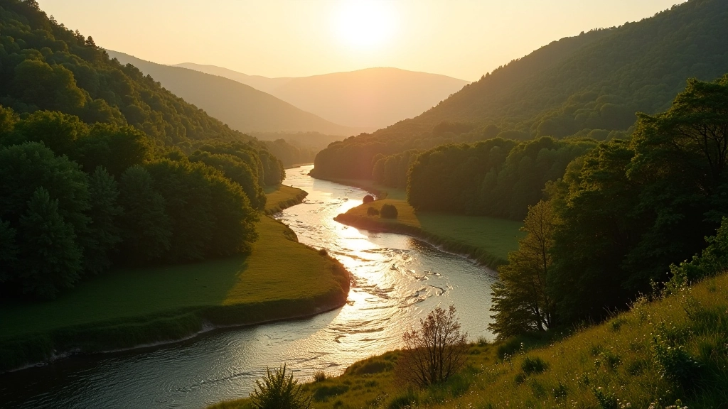 River Dyje winding through forested valley at sunset