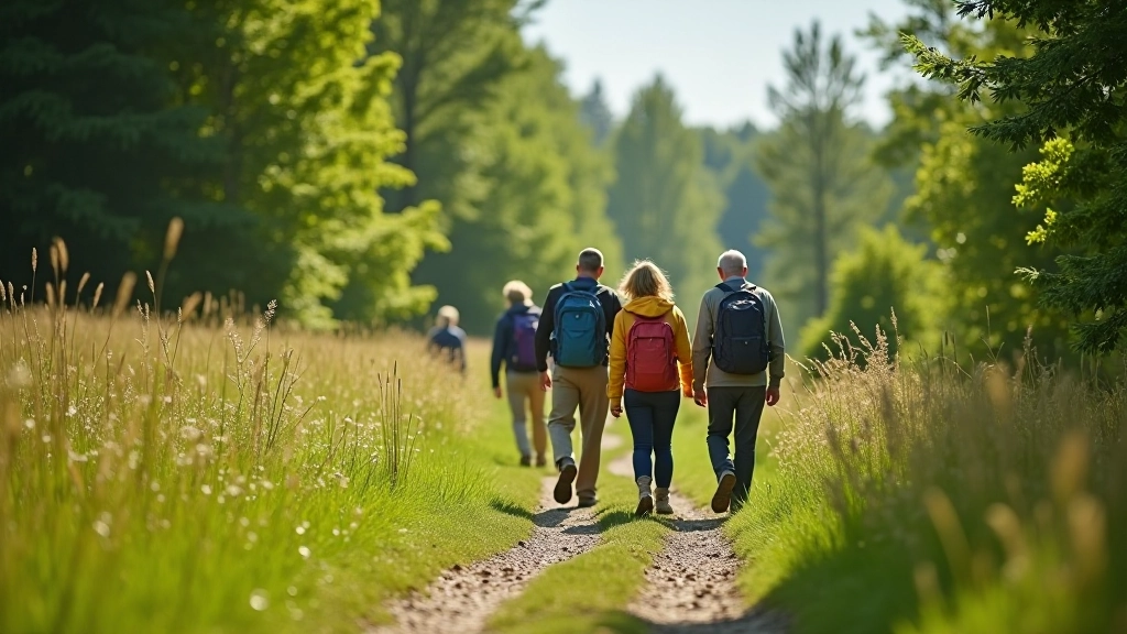 Guided group walk through diverse terrain